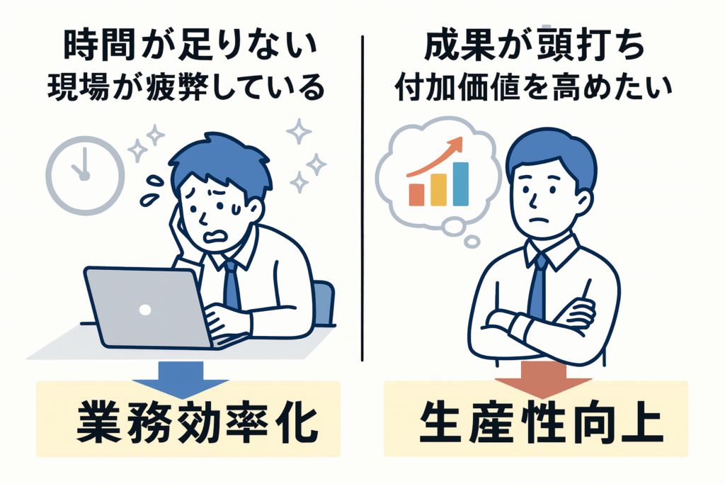 【図解でわかる】生産性向上と業務効率化の違いとは？意味・目的・施策を徹底比較！ | マニュLab -マニュラボ
